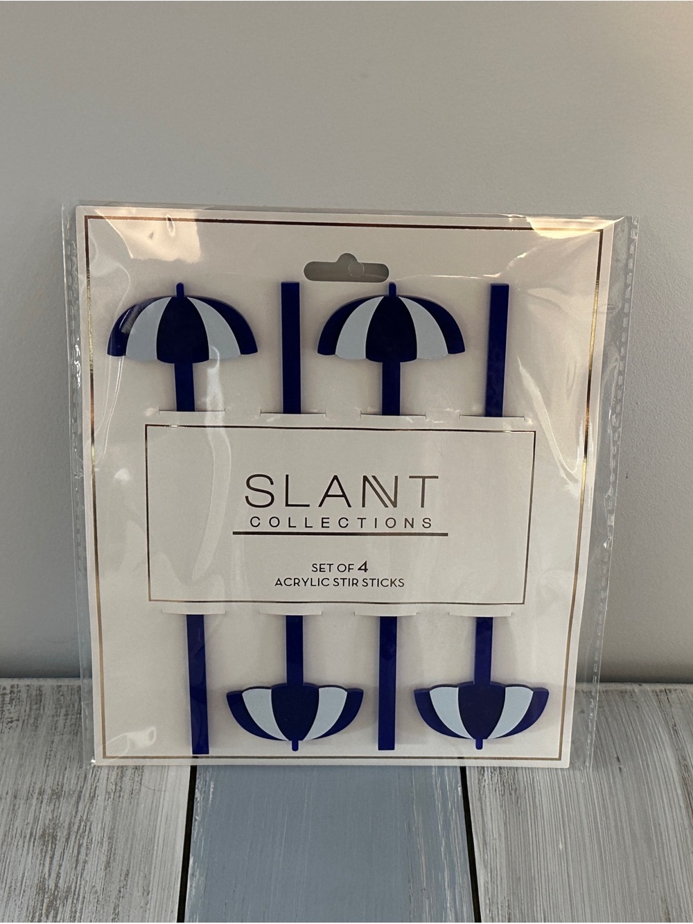 NWT Slant Collection Blue & White Beach Umbrella Acrylic Stir Swizzle Sticks